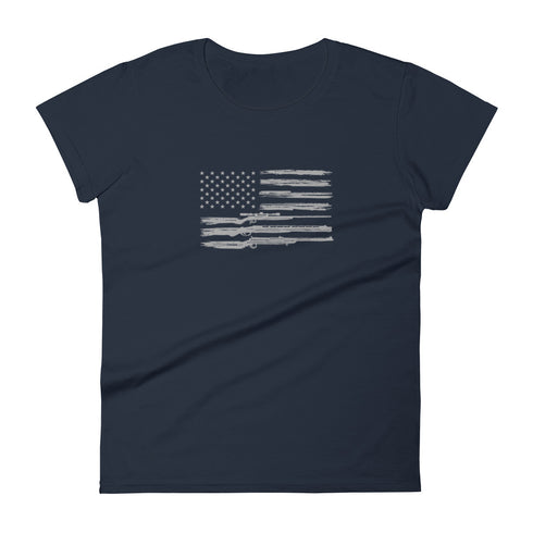 Grunge American Flag with Guns Women's short sleeve t-shirt - Mainstream Freedom