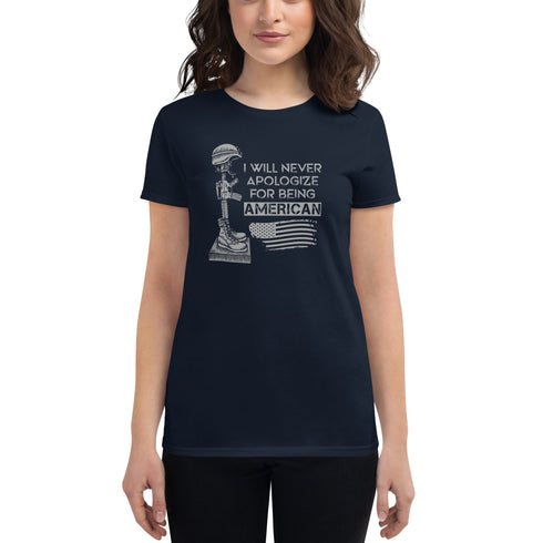 I Will Never Apologize For Being American Women's short sleeve t-shirt - Mainstream Freedom