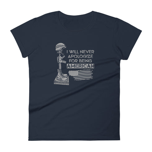 I Will Never Apologize For Being American Women's short sleeve t-shirt - Mainstream Freedom