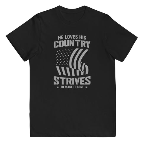 He Loves His Country Strives To Make It Best Youth jersey t-shirt - Mainstream Freedom