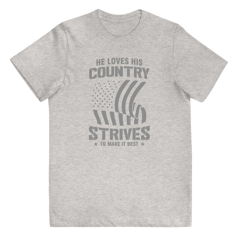 He Loves His Country Strives To Make It Best Youth jersey t-shirt - Mainstream Freedom