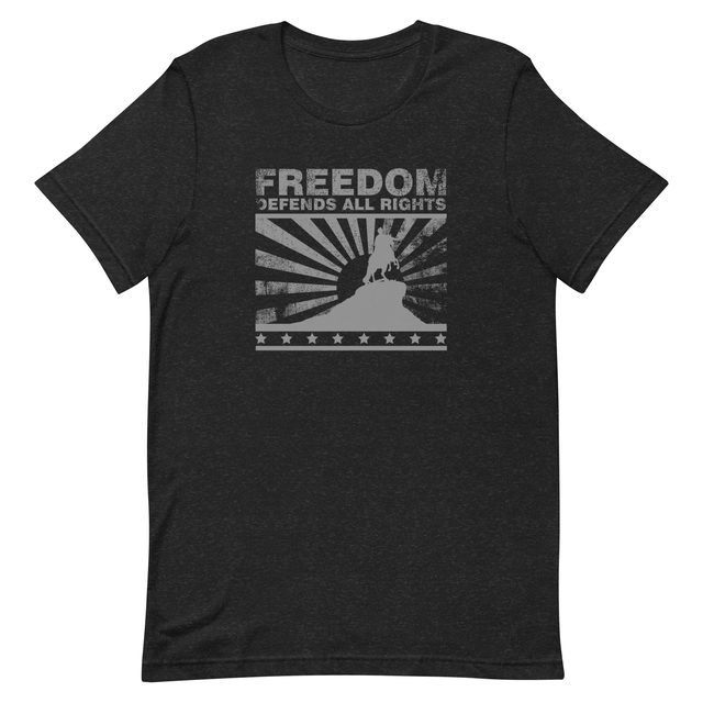 Grey Freedom Defends All Rights Unisex T-Shirt, gallery photo, black-heather colorway