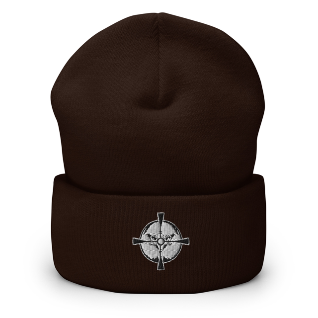 Eagle's Aim Grey & Black Embroidered Beanie in Brown, product mockup