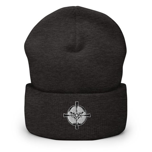 Eagle's Aim Grey & Black Embroidered Beanie in Dark Grey, product mockup