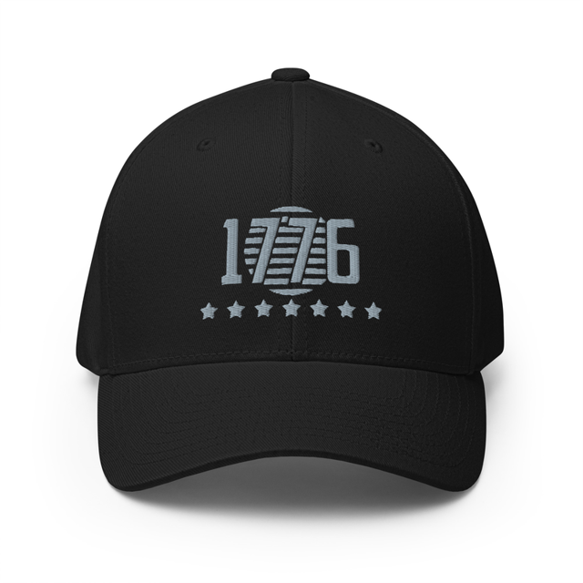 Spirit of 1776 Grey Embroidered Cap in Black colorway, product mockup