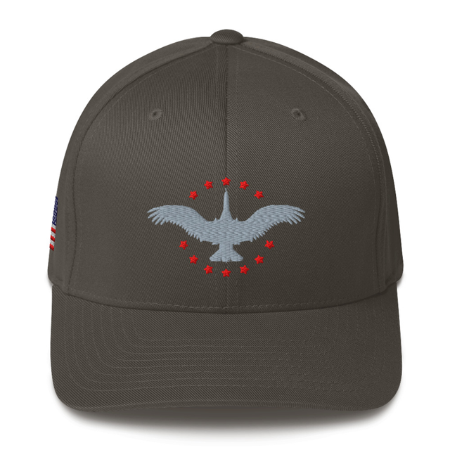 Wings of Liberty Grey & Red Embroidered Cap in Dark Grey colorway, product mockup