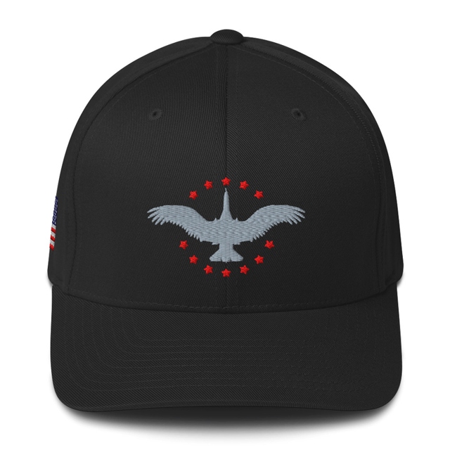 Wings of Liberty Grey & Red Embroidered Cap in Black colorway, product mockup