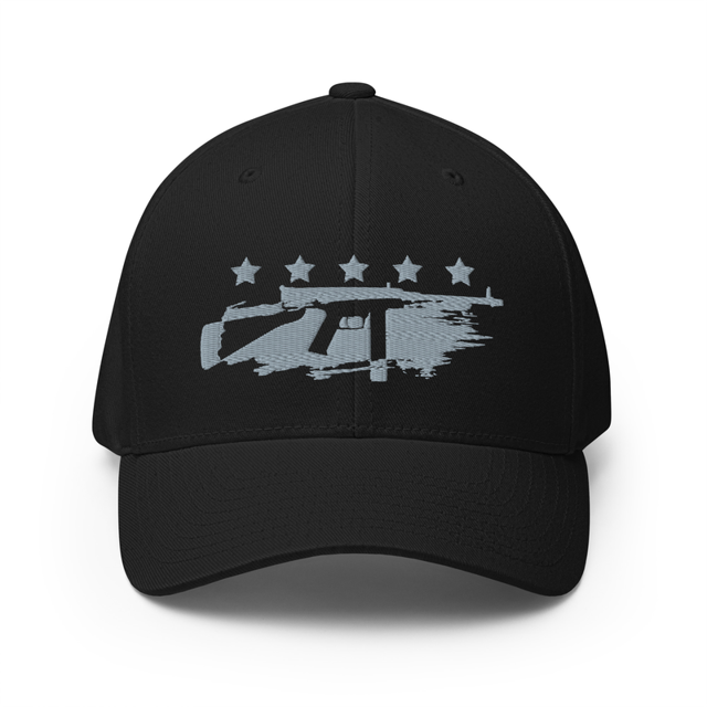 Freedom's Edge Grey Embroidered Cap in Black colorway, product mockup