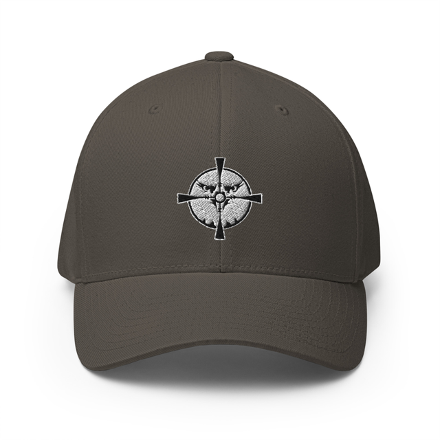Eagle's Aim Black & White Embroidered Cap in Dark Grey colorway, product mockup