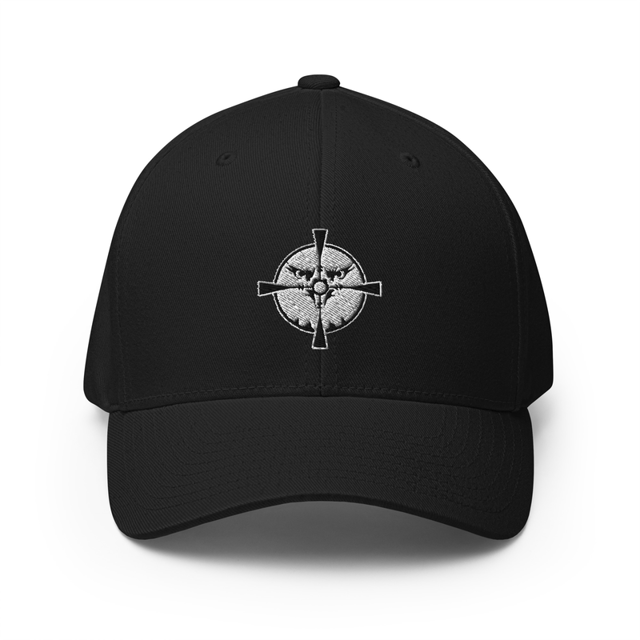 Eagle's Aim Black & White Embroidered Cap in Black colorway, product mockup