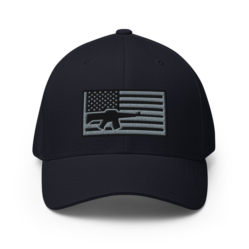 AR15 Gun in American Flag Embroidered Cap