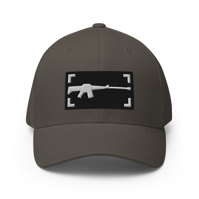 AR15 Crosshair Focus Embroidered Cap in Dark Grey, product mockup
