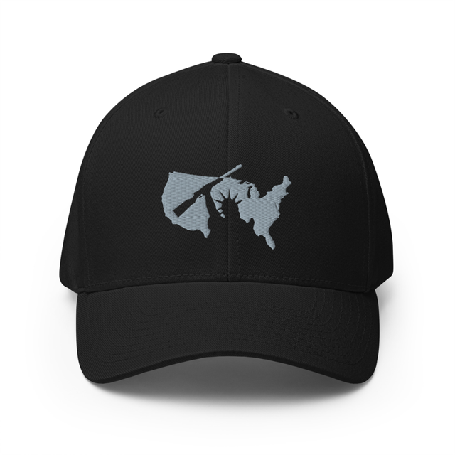 Liberty Within Grey Embroidered Cap in Black, product mockup
