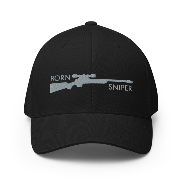 Born Sniper Embroidered Cap, product mockup, Black colorway