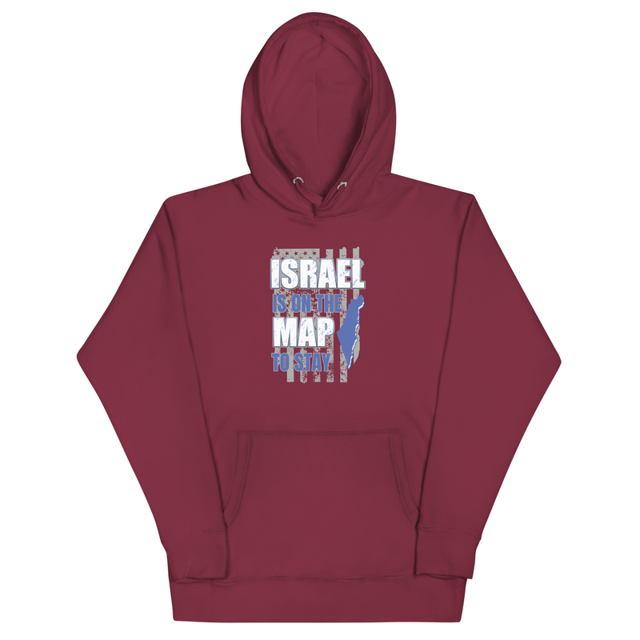 Israel Is On The Map To Stay hoodie in Maroon colorway, product mockup
