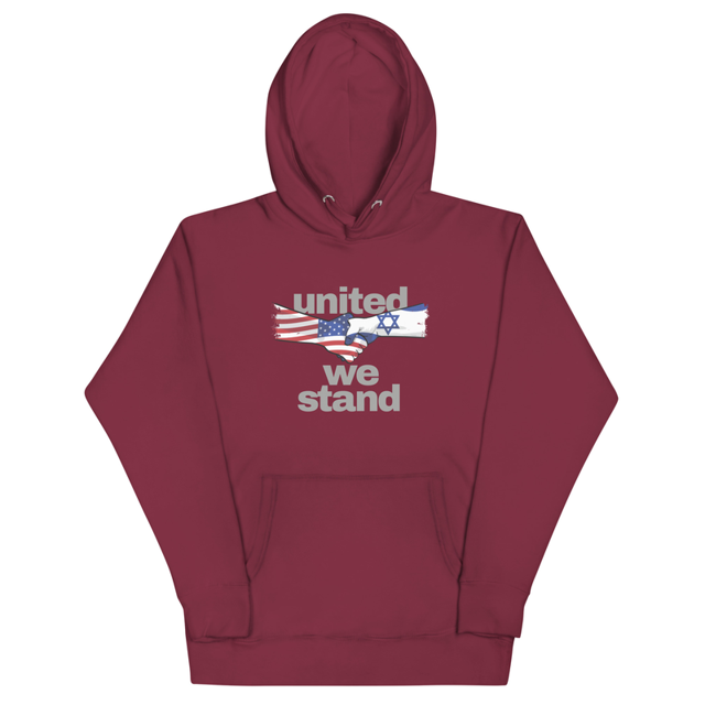 United We Stand Israel and America hoodie in Maroon colorway, product mockup