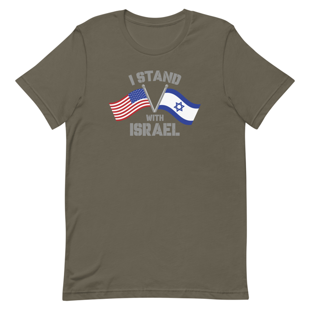 I Stand With Israel t-shirt in army green, product mockup