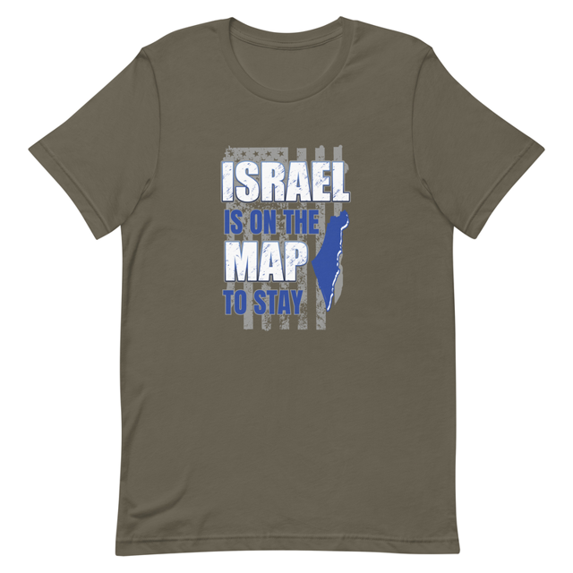Israel Is On The Map To Stay t-shirt in army green, product mockup