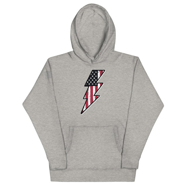 Lightning Bolt America hoodie in carbon grey, product mockup