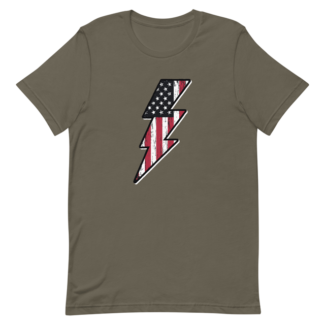 Lightning Bolt America t-shirt in army green, product mockup