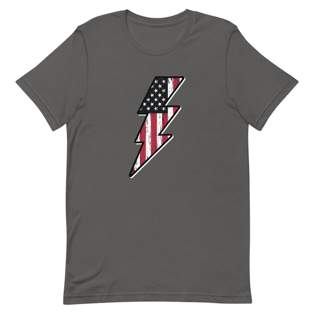 Lightning Bolt America t-shirt in asphalt grey, product mockup