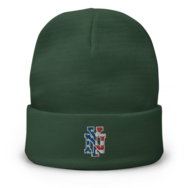 Patriotic New York Emblem Embroidered Beanie in Dark green, product mockup