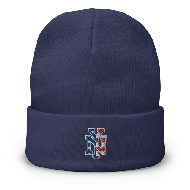 Patriotic New York Emblem Embroidered Beanie in Navy, product mockup