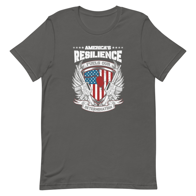 America's Resilience Fuels Our Determination Unisex t-shirt in Asphalt, product mockup