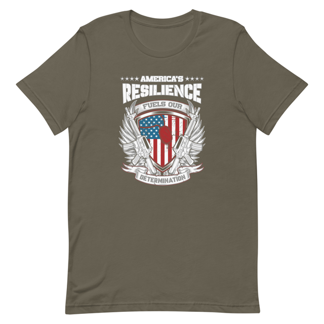 America's Resilience Fuels Our Determination Unisex t-shirt in Army, product mockup