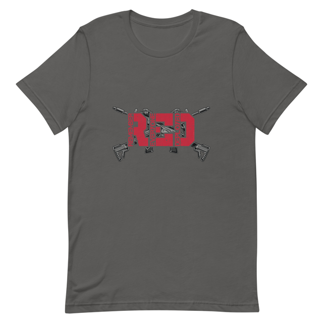Remember Everyone Deployed t-shirt in Asphalt, product mockup
