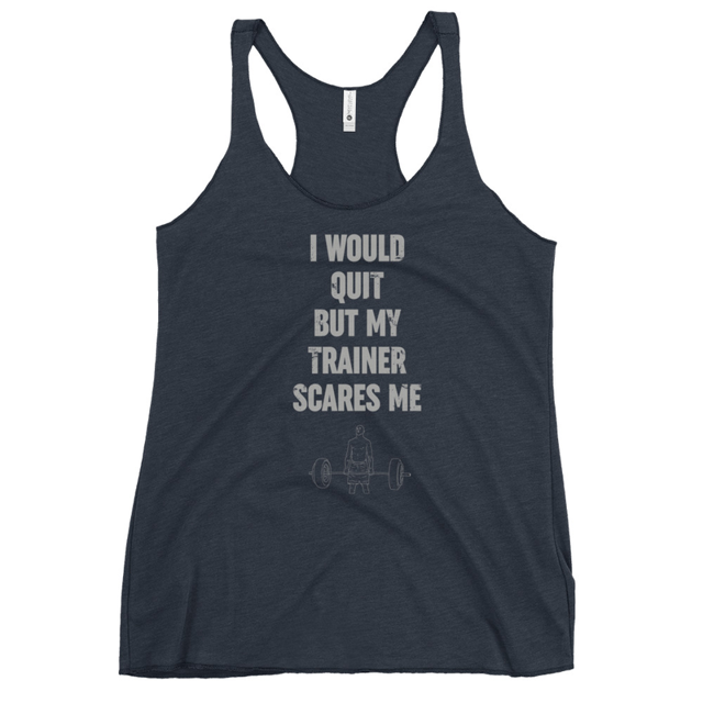 I Would Quit But My Trainer Scares Me Women's Tank Top in Vintage Navy, product mockup