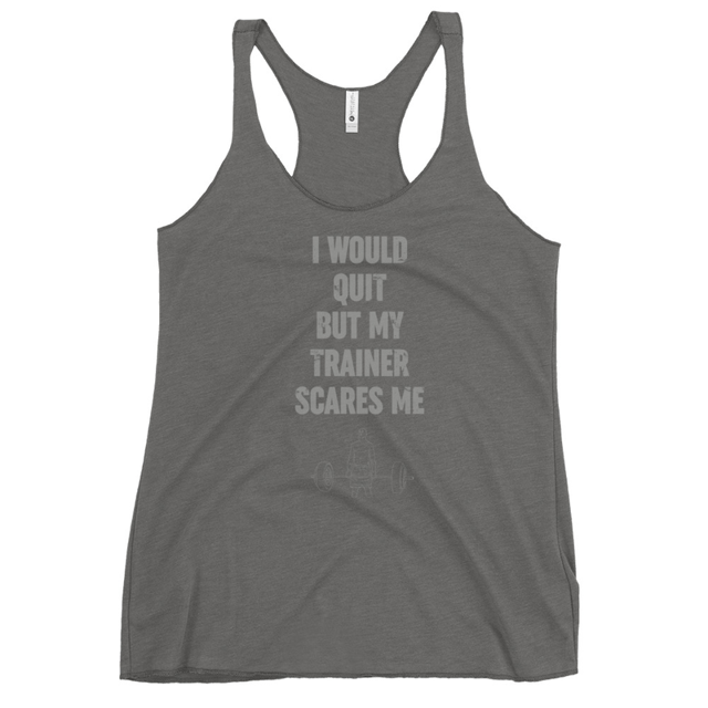 I Would Quit But My Trainer Scares Me Women's Tank Top in Premium Heather, product mockup
