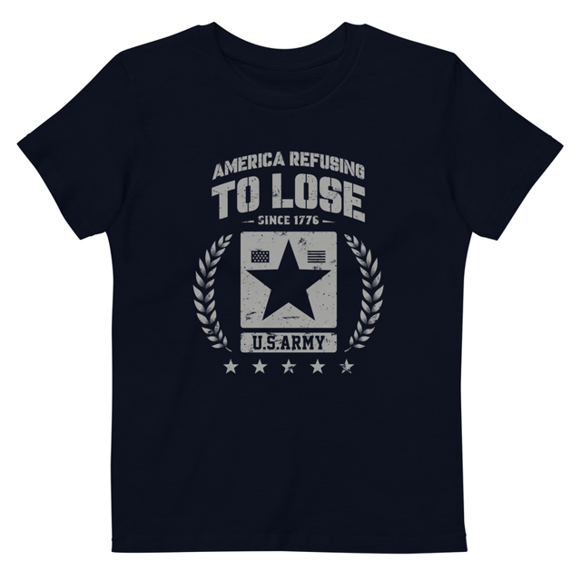 America Refusing To Lose Since 1776 Organic cotton kids t-shirt in French Navy, product mockup