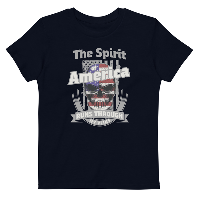 The Spirit of America Runs Through My Veins Organic cotton kids t-shirt in French Navy, product mockup