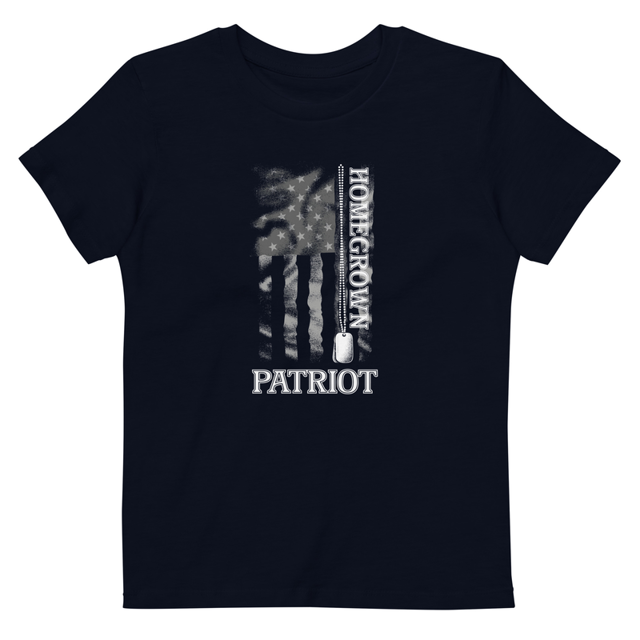 Homegrown Patriot Organic cotton kids t-shirt in French Navy, product mockup
