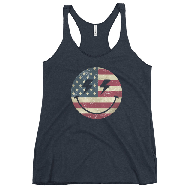 Patriot Smiley Women's Tank Top in Vintage Navy, product mockup