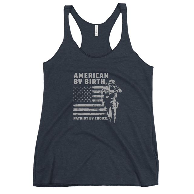 American By Birth, Patriot By Choice Women's Tank Top in Vintage Navy, product mockup