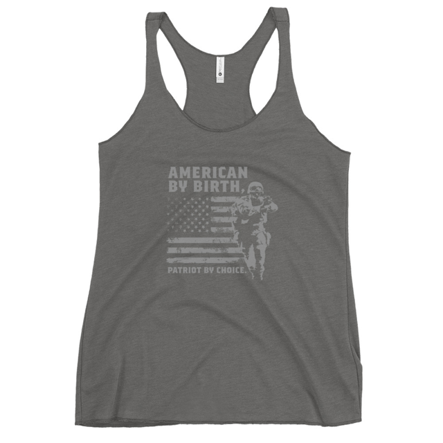 American By Birth, Patriot By Choice Women's Tank Top in Premium Heather, product mockup