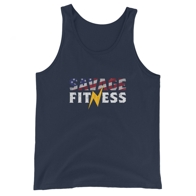 Savage Fitness Men's Tank Top in Navy, product mockup