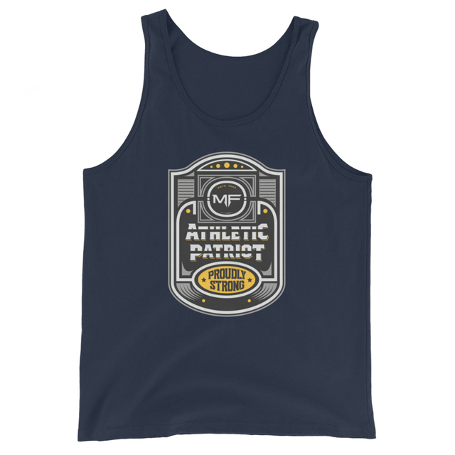 Athletic Patriot Proudly Strong Men's Tank Top in Navy, product mockup
