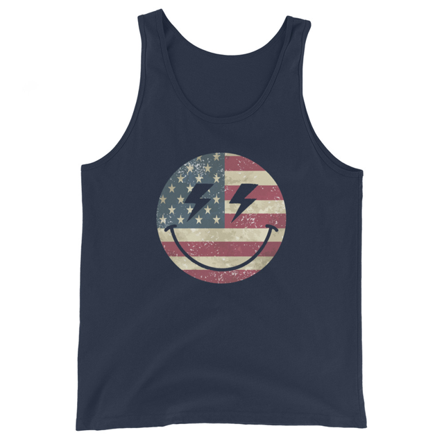 Patriot Smiley tank top in Navy colorway, product mockup
