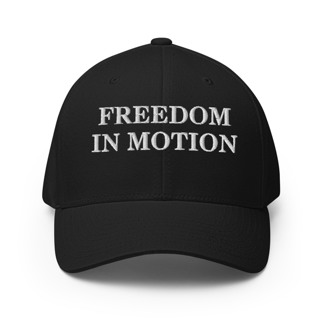 Freedom In Motion Structured Twill Cap in Black colorway, product mockup