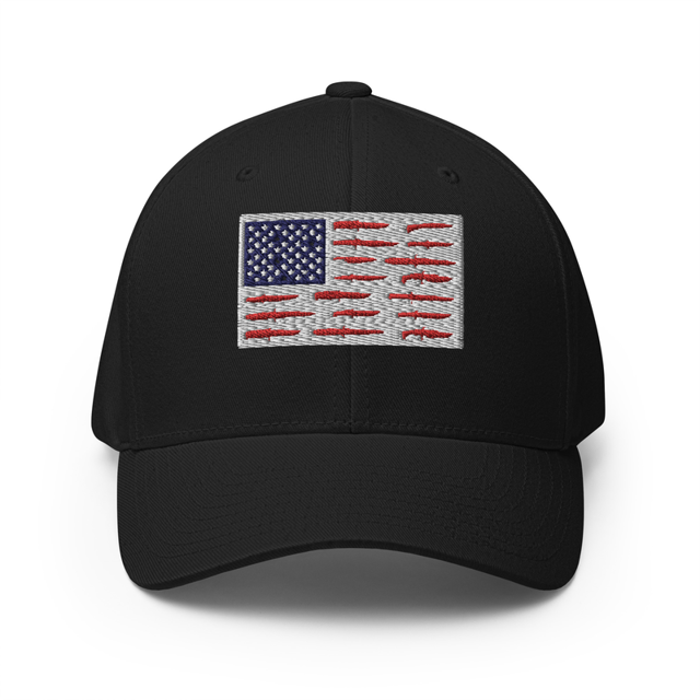 American Flag Knife Collection Structured Twill Cap in Black, product mockup