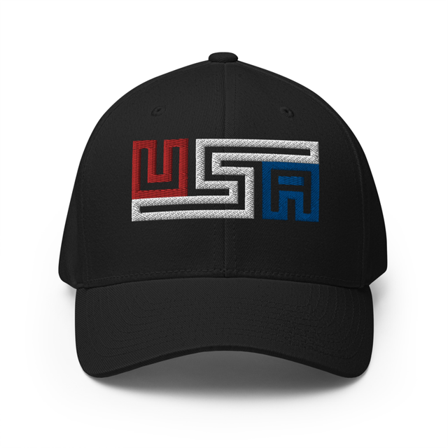 USA Grid Letters Structured Twill Cap in Black, product mockup