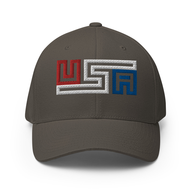 USA Grid Letters Structured Twill Cap in Dark Grey, product mockup