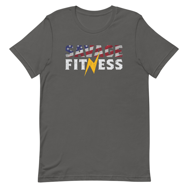 Savage Fitness t-shirt in Asphalt, product mockup