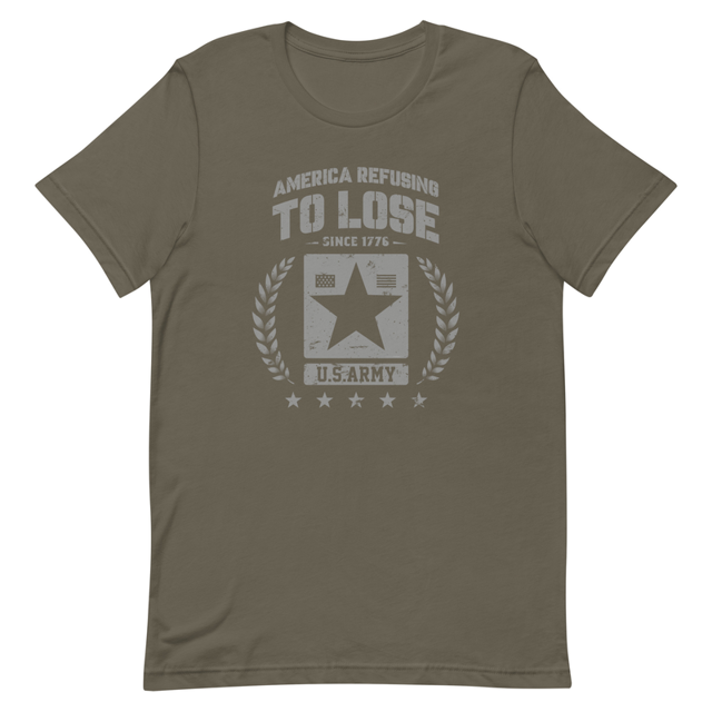 America Refusing To Lose Since 1776 t-shirt in Army, product mockup