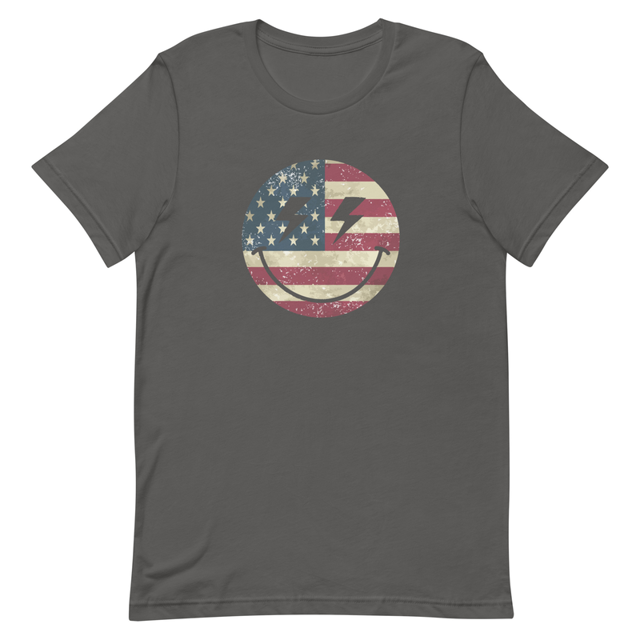 Patriot Smiley t-shirt in Asphalt colorway, product mockup