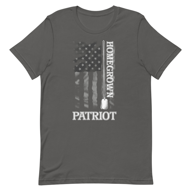 Homegrown Patriot t-shirt in Asphalt colorway, product mockup