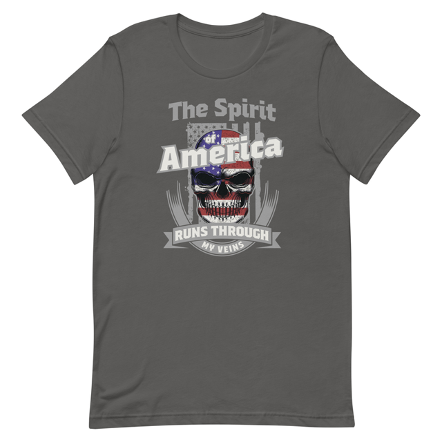The Spirit of America Runs Through My Veins t-shirt in Asphalt colorway, product mockup